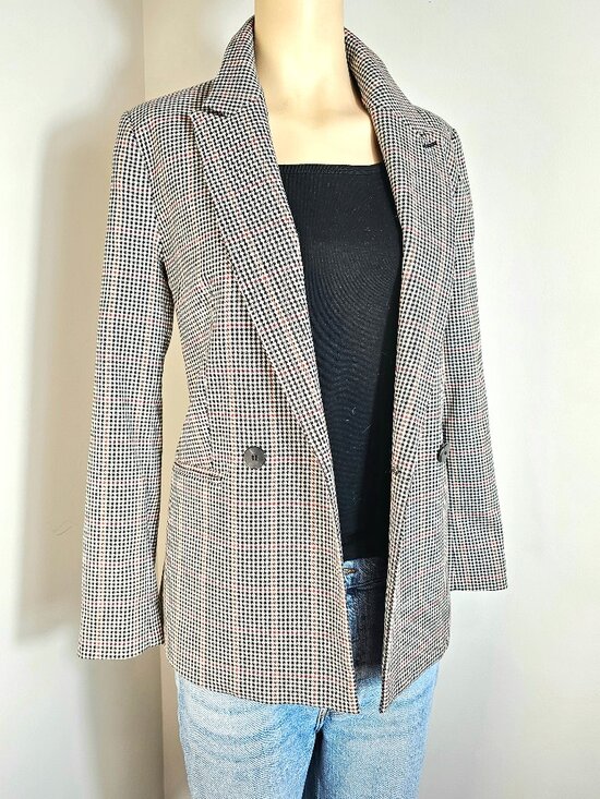 Mng Suit Jackets & Blazers - Mango MNG Houndstooth Plaid Blazer Size 2 Tailored Double Button